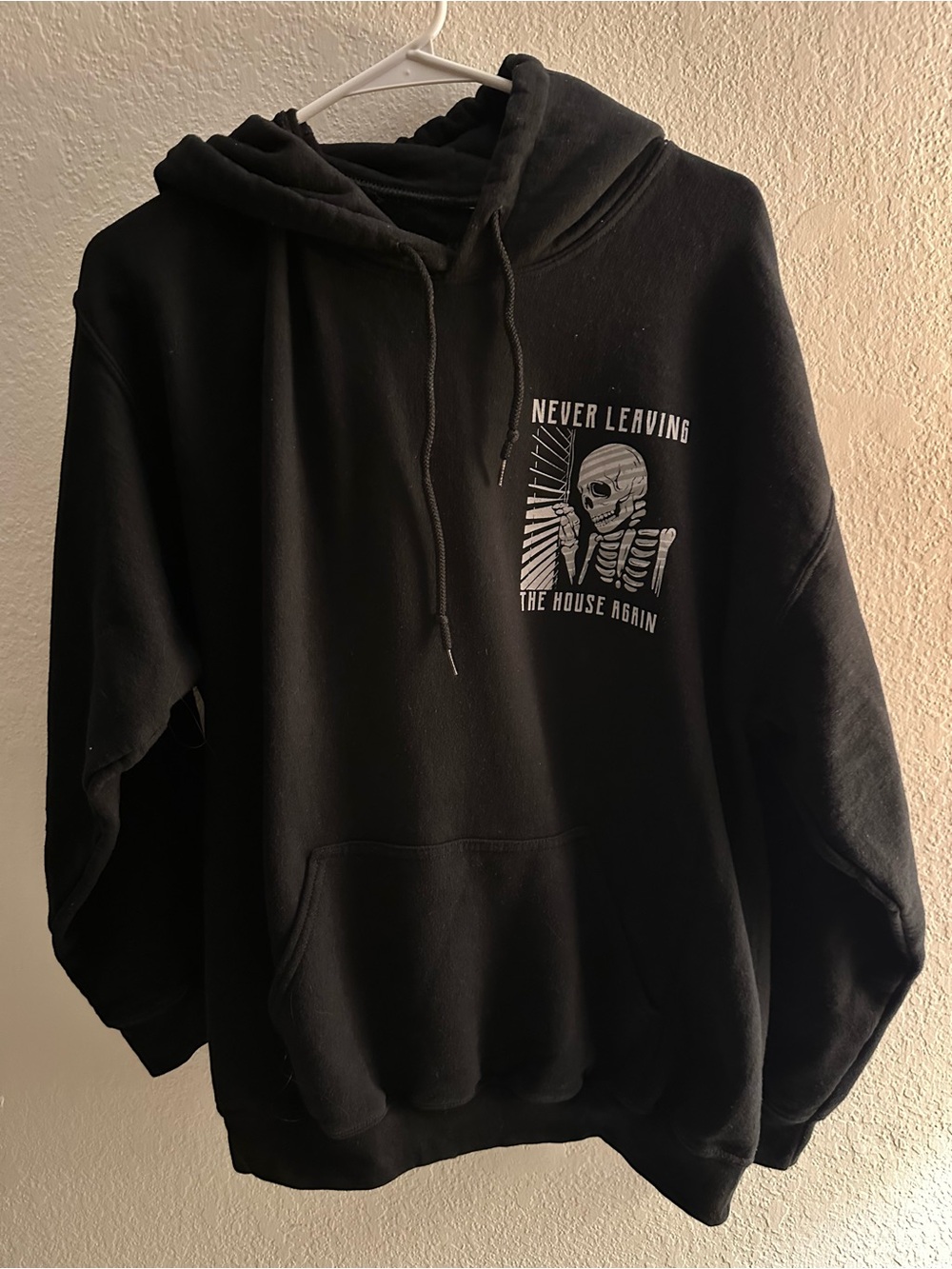 Black Graphic Pullover Hoodie with Skeleton Print